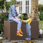 120 Gallon Waterproof Lockable Resin Outdoor Storage Box, Weatherproof Rattan Style with Side Handles, for Patio Furniture, Garden Tools