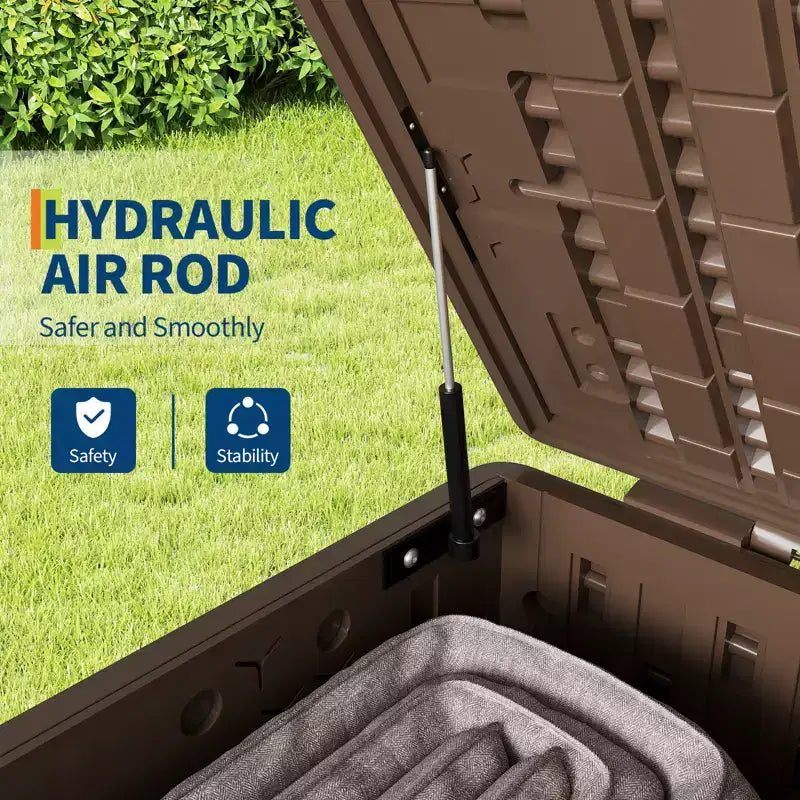 120 Gallon Waterproof Lockable Resin Outdoor Storage Box, Weatherproof Rattan Style with Side Handles, for Patio Furniture, Garden Tools