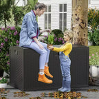 120 Gallon Waterproof Lockable Resin Outdoor Storage Box, Weatherproof Rattan Style with Side Handles, for Patio Furniture, Garden Tools