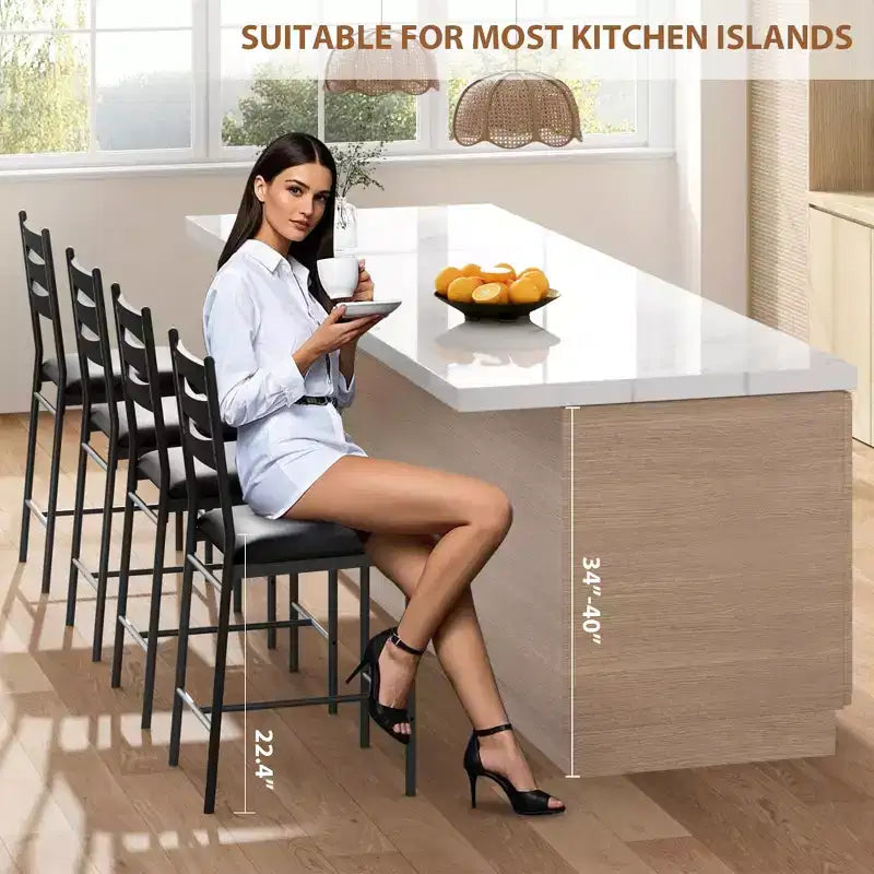 Set of 2/4 Bar Stools, Counter Height Bar Chairs with Back & Thick Cushion, PU Leather Upholstered Stools with Metal Frame for Kitchen, Dining Room