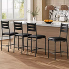 Set of 2/4 Bar Stools, Counter Height Bar Chairs with Back & Thick Cushion, PU Leather Upholstered Stools with Metal Frame for Kitchen, Dining Room