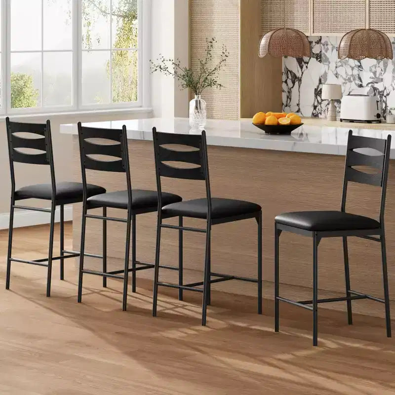 Set of 2/4 Bar Stools, Counter Height Bar Chairs with Back & Thick Cushion, PU Leather Upholstered Stools with Metal Frame for Kitchen, Dining Room