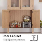 60-inch high arched kitchen cabinet with adjustable shelves and 4 large drawers, a multi-functional kitchen storage cabinet.