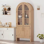 60-inch high arched kitchen cabinet with adjustable shelves and 4 large drawers, a multi-functional kitchen storage cabinet.