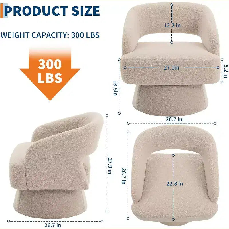 DobleePy Velvet Swivel Accent Chair with Open Back & Tapered Base, 360 Rotating Upholstered Armchair for Living Room, Lounge Chair