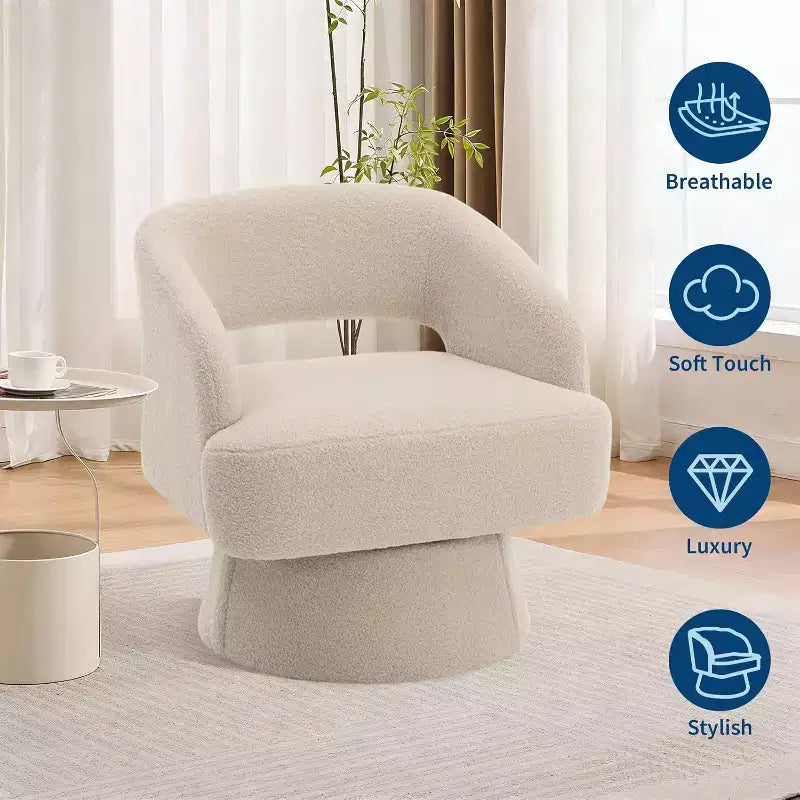 DobleePy Velvet Swivel Accent Chair with Open Back & Tapered Base, 360 Rotating Upholstered Armchair for Living Room, Lounge Chair