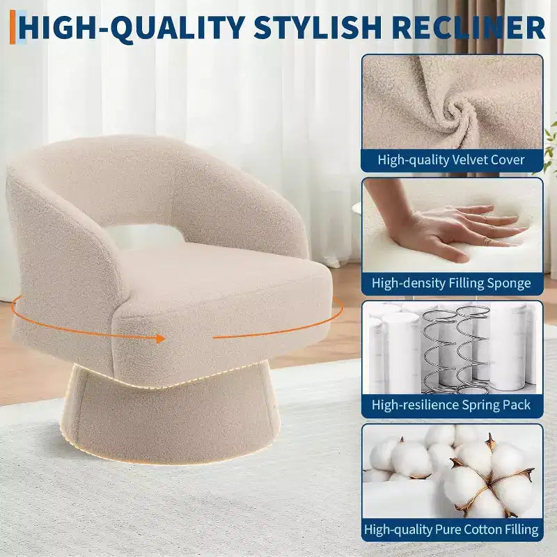 DobleePy Velvet Swivel Accent Chair with Open Back & Tapered Base, 360 Rotating Upholstered Armchair for Living Room, Lounge Chair