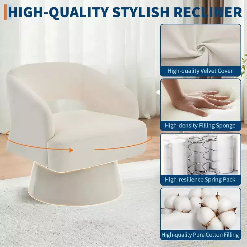 DobleePy Velvet Swivel Accent Chair with Open Back & Tapered Base, 360 Rotating Upholstered Armchair for Living Room, Lounge Chair