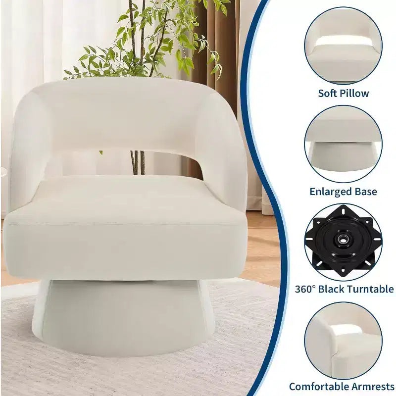 DobleePy Velvet Swivel Accent Chair with Open Back & Tapered Base, 360 Rotating Upholstered Armchair for Living Room, Lounge Chair