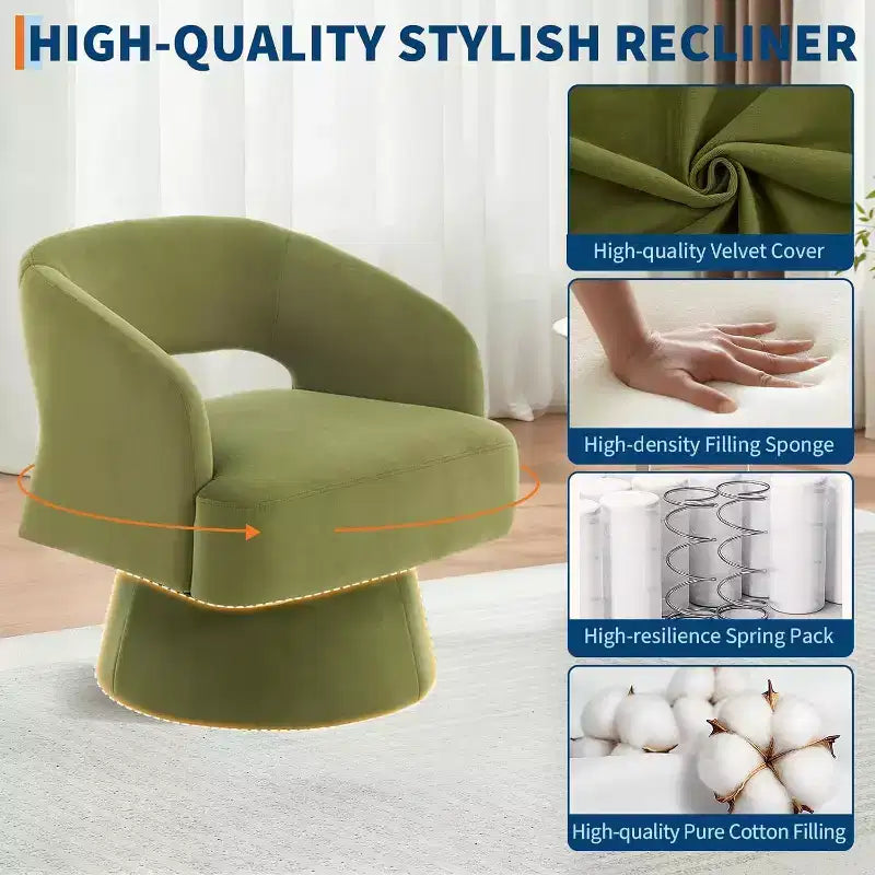 DobleePy Velvet Swivel Accent Chair with Open Back & Tapered Base, 360 Rotating Upholstered Armchair for Living Room, Lounge Chair