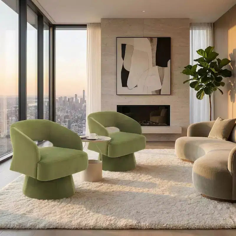 DobleePy Velvet Swivel Accent Chair with Open Back & Tapered Base, 360 Rotating Upholstered Armchair for Living Room, Lounge Chair