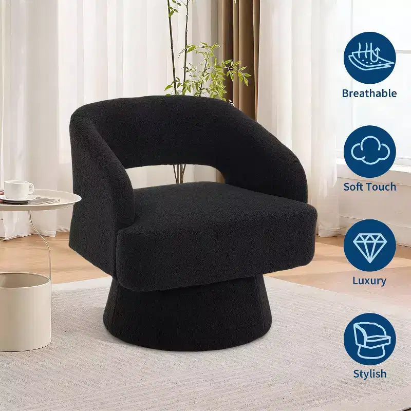 DobleePy Velvet Swivel Accent Chair with Open Back & Tapered Base, 360 Rotating Upholstered Armchair for Living Room, Lounge Chair