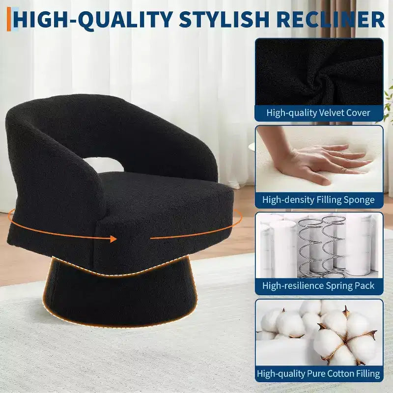 DobleePy Velvet Swivel Accent Chair with Open Back & Tapered Base, 360 Rotating Upholstered Armchair for Living Room, Lounge Chair