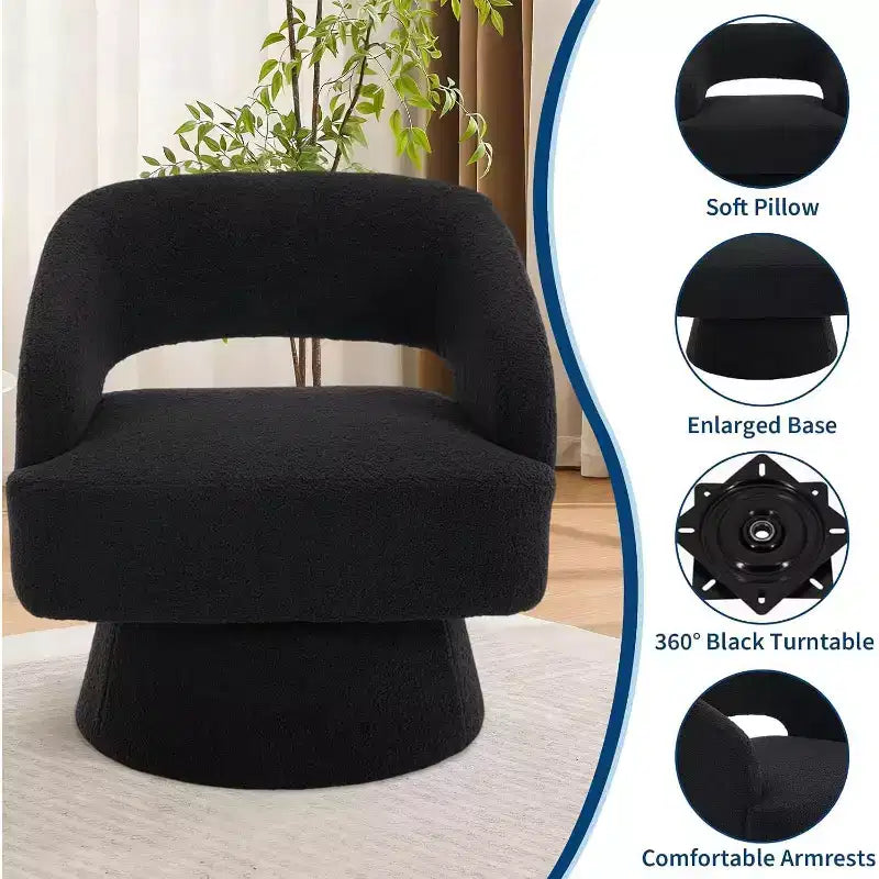 DobleePy Velvet Swivel Accent Chair with Open Back & Tapered Base, 360 Rotating Upholstered Armchair for Living Room, Lounge Chair