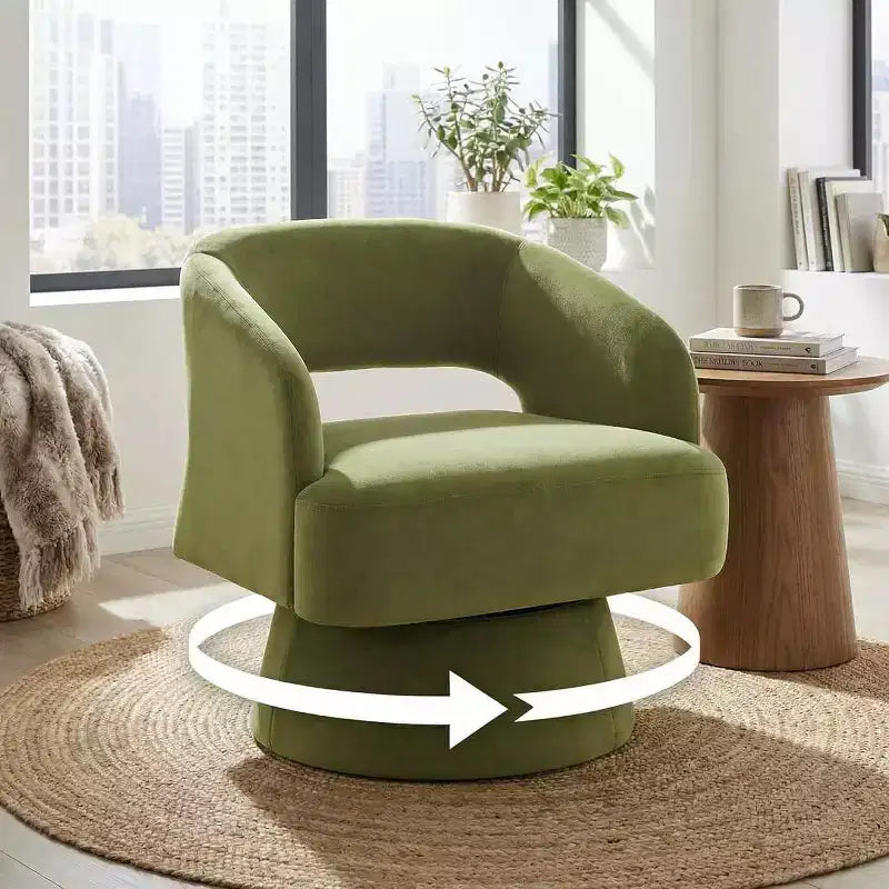 DobleePy Velvet Swivel Accent Chair with Open Back & Tapered Base, 360 Rotating Upholstered Armchair for Living Room, Lounge Chair