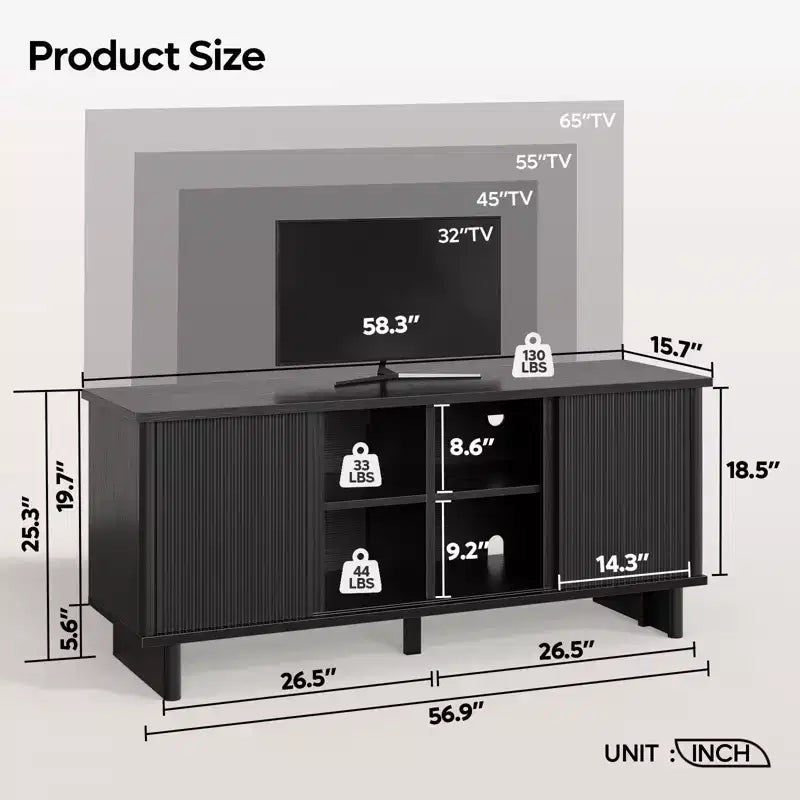 Bestier 58 TV Stand for 45/55/60/65 TV, Mid-Century TV Cabinet with Sliding Doors, TV Media Console with Storage for Living Room & Bedroom