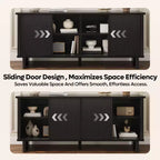 Bestier 58 TV Stand for 45/55/60/65 TV, Mid-Century TV Cabinet with Sliding Doors, TV Media Console with Storage for Living Room & Bedroom