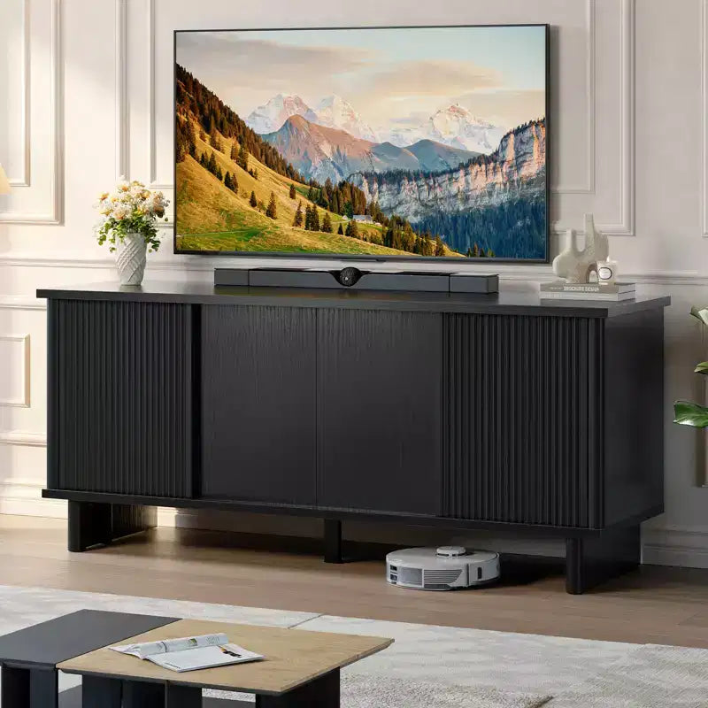 Bestier 58 TV Stand for 45/55/60/65 TV, Mid-Century TV Cabinet with Sliding Doors, TV Media Console with Storage for Living Room & Bedroom