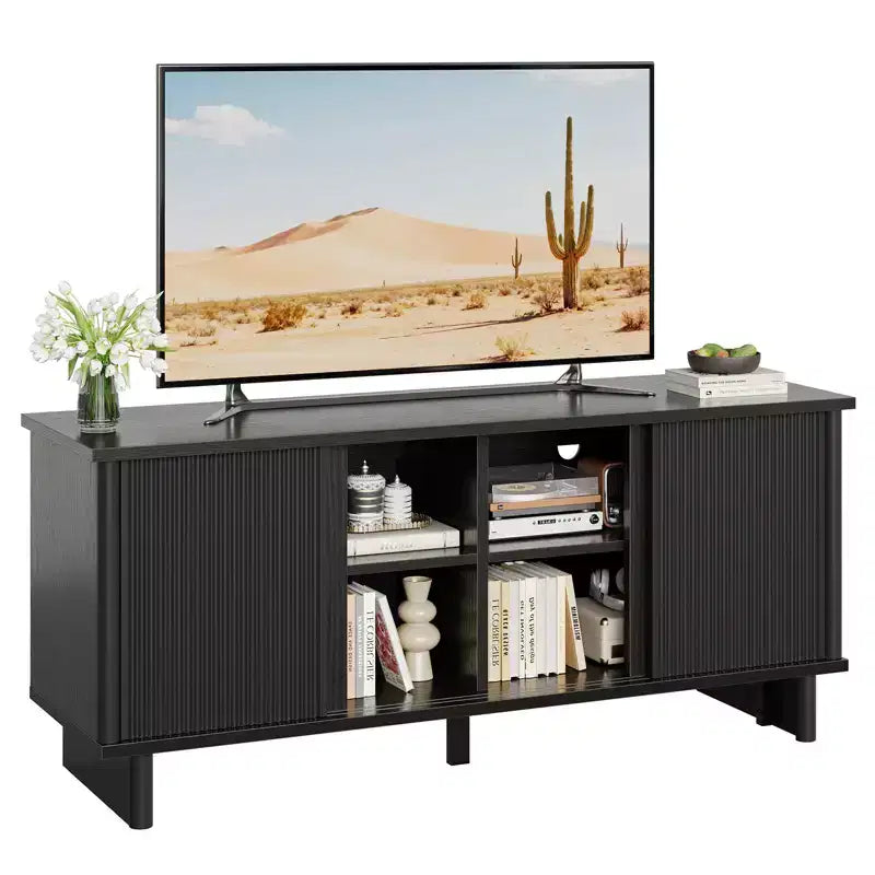 Bestier 58 TV Stand for 45/55/60/65 TV, Mid-Century TV Cabinet with Sliding Doors, TV Media Console with Storage for Living Room & Bedroom