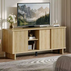 Bestier 58 TV Stand for 45/55/60/65 TV, Mid-Century TV Cabinet with Sliding Doors, TV Media Console with Storage for Living Room & Bedroom