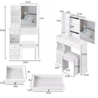 JVNOXK 29.2 Compact Vanity Dresser + Cushioned Stool, Left Drawer, Extra Large Sliding Mirror, Multi-Layer Storage for Small Space