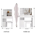 JVNOXK 29.2 Compact Vanity Dresser + Cushioned Stool, Left Drawer, Extra Large Sliding Mirror, Multi-Layer Storage for Small Space