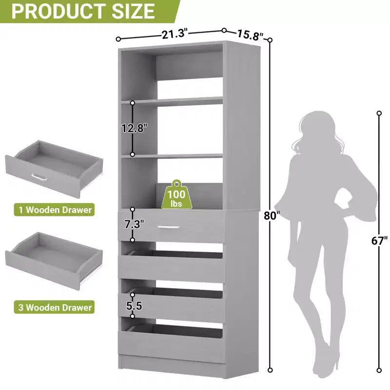 Besiost 80H Pantry Cabinet with Drawers