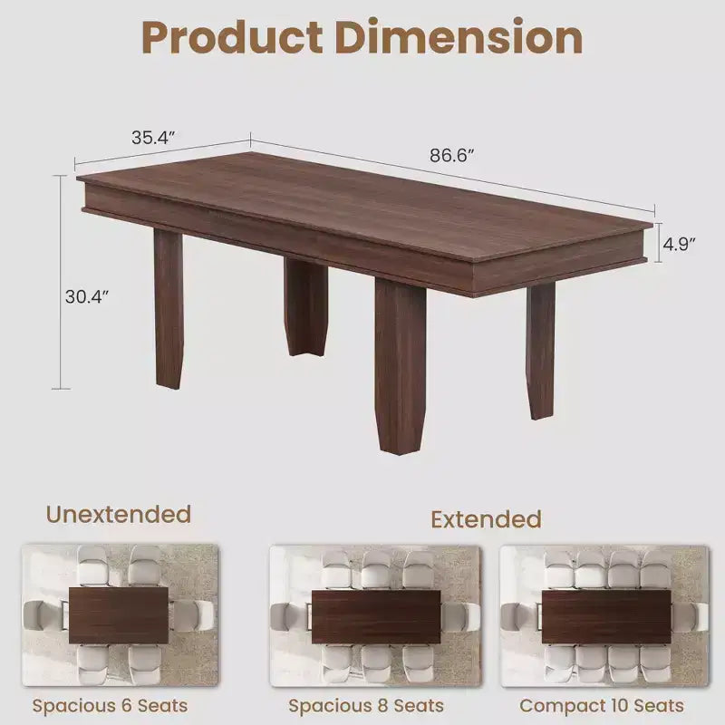 63 in-86.6 in Sturdy Wooden Frame Extendable Dining Table for 6-10 People - Easy Assembly for Kitchen & Dining Room, Chairs Not Included
