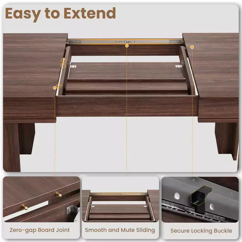 63 in-86.6 in Sturdy Wooden Frame Extendable Dining Table for 6-10 People - Easy Assembly for Kitchen & Dining Room, Chairs Not Included