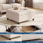 35.5'' Storage Ottoman Bench, Tufted Upholstered Coffee Table Bench with Lift Top, Multi-Functional Square Footrest for Hallway Living Room Bedroom
