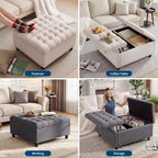 35.5'' Storage Ottoman Bench, Tufted Upholstered Coffee Table Bench with Lift Top, Multi-Functional Square Footrest for Hallway Living Room Bedroom