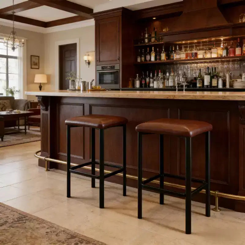 24 Bar Stools with 2in Thick PU Leather Upholstered for Kitchen Island, Bar Counter