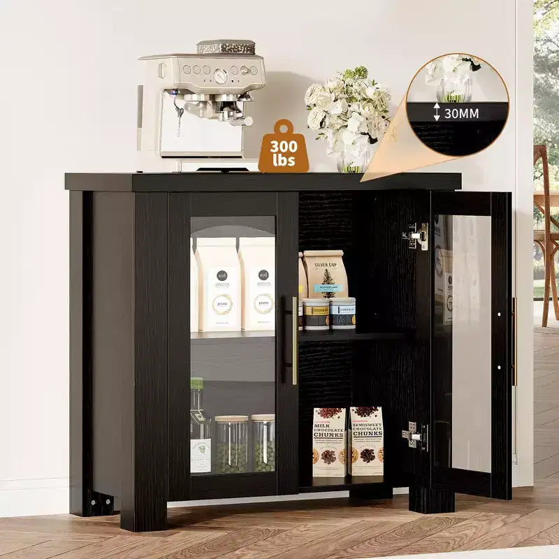 COZONY Buffet Cabinet with Tempered Glass Doors, Wood Sideboard Storage Cabinet for Dining Room Living Room Kitchen