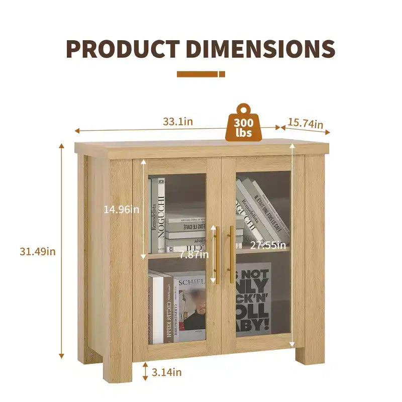 COZONY Buffet Cabinet with Tempered Glass Doors, Wood Sideboard Storage Cabinet for Dining Room Living Room Kitchen
