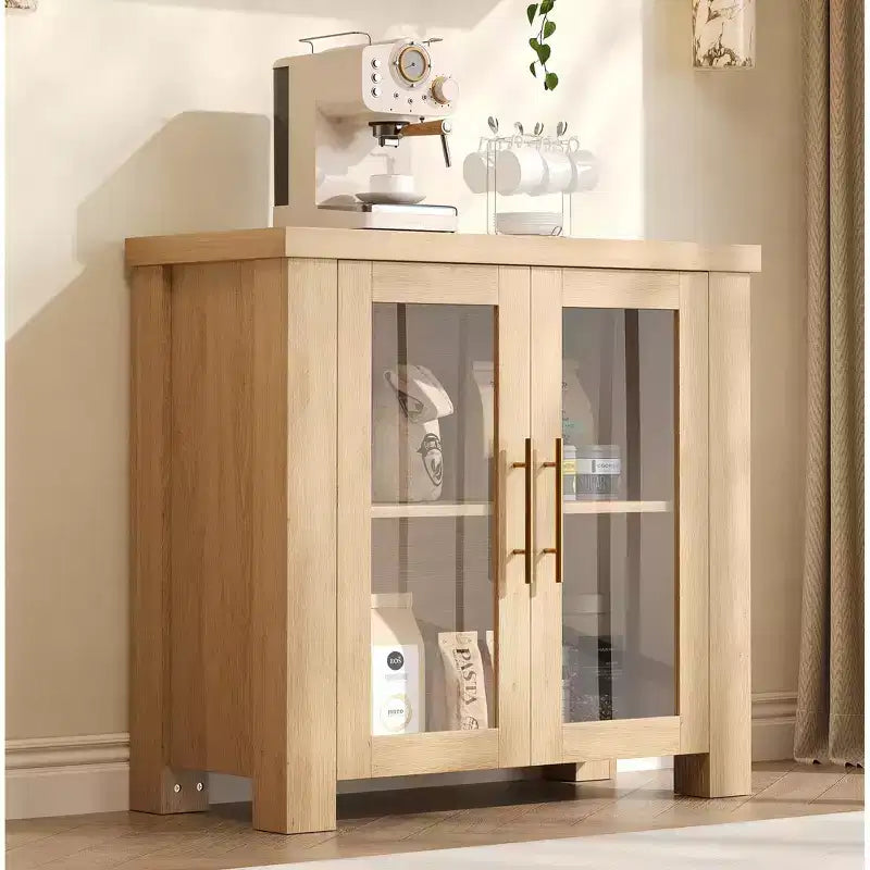 COZONY Buffet Cabinet with Tempered Glass Doors, Wood Sideboard Storage Cabinet for Dining Room Living Room Kitchen