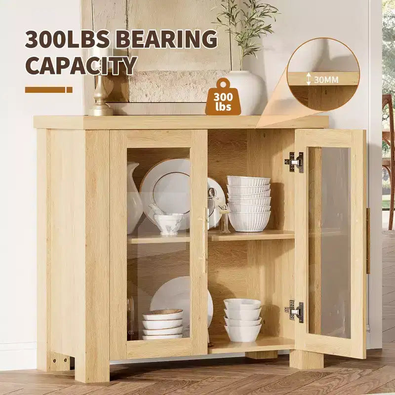 COZONY Buffet Cabinet with Tempered Glass Doors, Wood Sideboard Storage Cabinet for Dining Room Living Room Kitchen