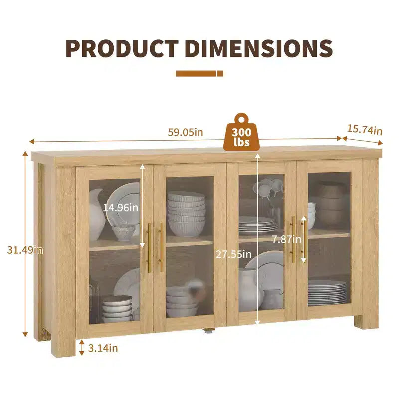 COZONY Buffet Cabinet with Tempered Glass Doors, Wood Sideboard Storage Cabinet for Dining Room Living Room Kitchen