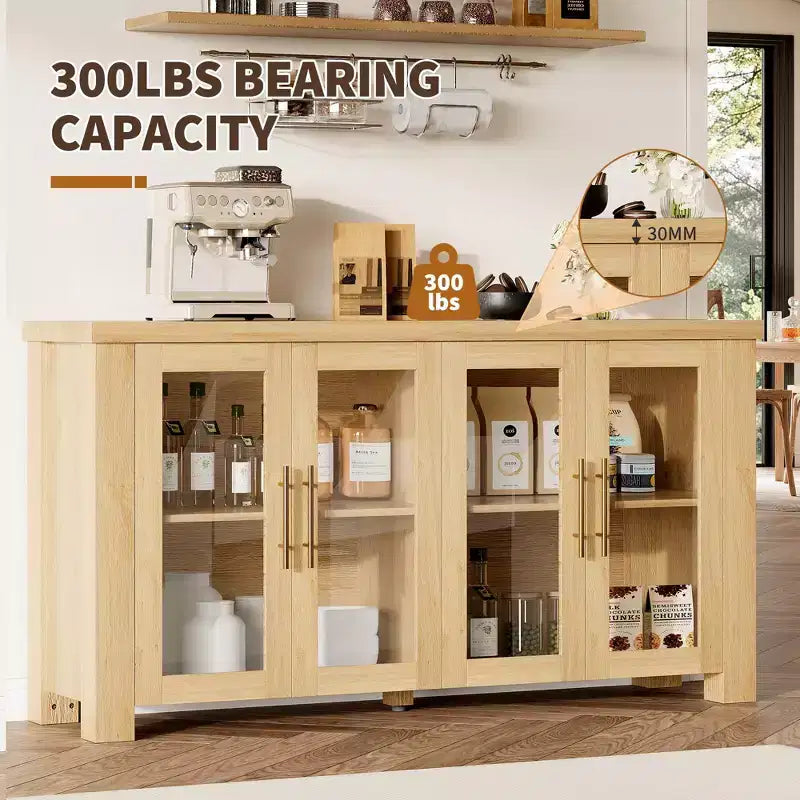 COZONY Buffet Cabinet with Tempered Glass Doors, Wood Sideboard Storage Cabinet for Dining Room Living Room Kitchen