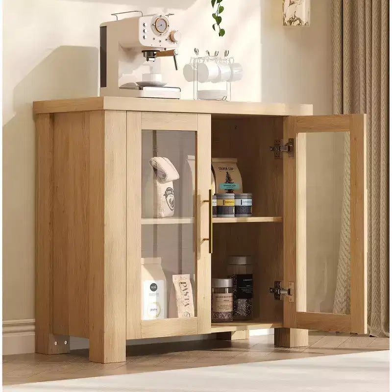 COZONY Buffet Cabinet with Tempered Glass Doors, Wood Sideboard Storage Cabinet for Dining Room Living Room Kitchen