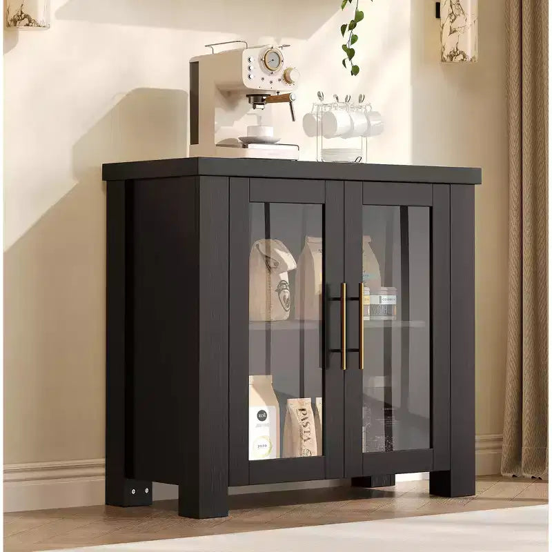 COZONY Buffet Cabinet with Tempered Glass Doors, Wood Sideboard Storage Cabinet for Dining Room Living Room Kitchen
