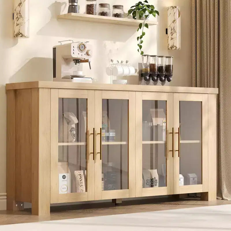 COZONY Buffet Cabinet with Tempered Glass Doors, Wood Sideboard Storage Cabinet for Dining Room Living Room Kitchen