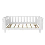 Whisen Queen Size Wood Platform Bed Frame, Wood Low Profile Queen Bed with Rails and Fence Guardrails for Girls and Boys