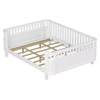 Whisen Queen Size Wood Platform Bed Frame, Wood Low Profile Queen Bed with Rails and Fence Guardrails for Girls and Boys