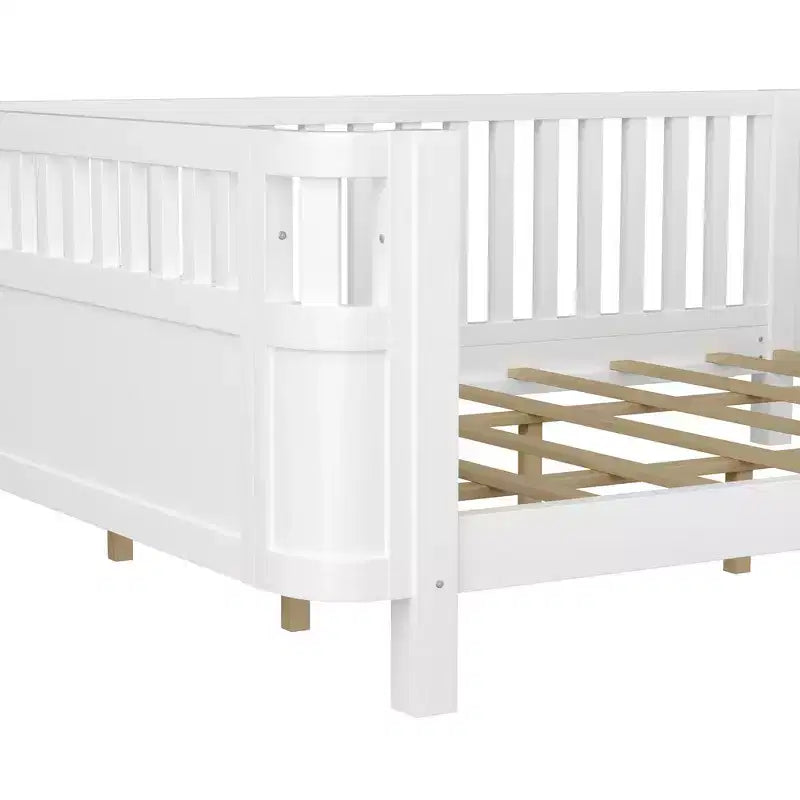 Whisen Queen Size Wood Platform Bed Frame, Wood Low Profile Queen Bed with Rails and Fence Guardrails for Girls and Boys