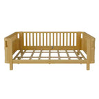 Whisen Queen Size Wood Platform Bed Frame, Wood Low Profile Queen Bed with Rails and Fence Guardrails for Girls and Boys