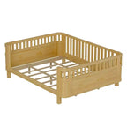 Whisen Queen Size Wood Platform Bed Frame, Wood Low Profile Queen Bed with Rails and Fence Guardrails for Girls and Boys