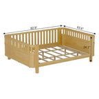 Whisen Queen Size Wood Platform Bed Frame, Wood Low Profile Queen Bed with Rails and Fence Guardrails for Girls and Boys
