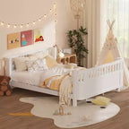 Whisen Queen Size Wood Platform Bed Frame, Wood Low Profile Queen Bed with Rails and Fence Guardrails for Girls and Boys