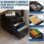 3 Drawer Metal File Cabinet with Lock, Under Desk Storage Organizer, Mobile Under Desk Storage on 5 Wheels, for Home, Office