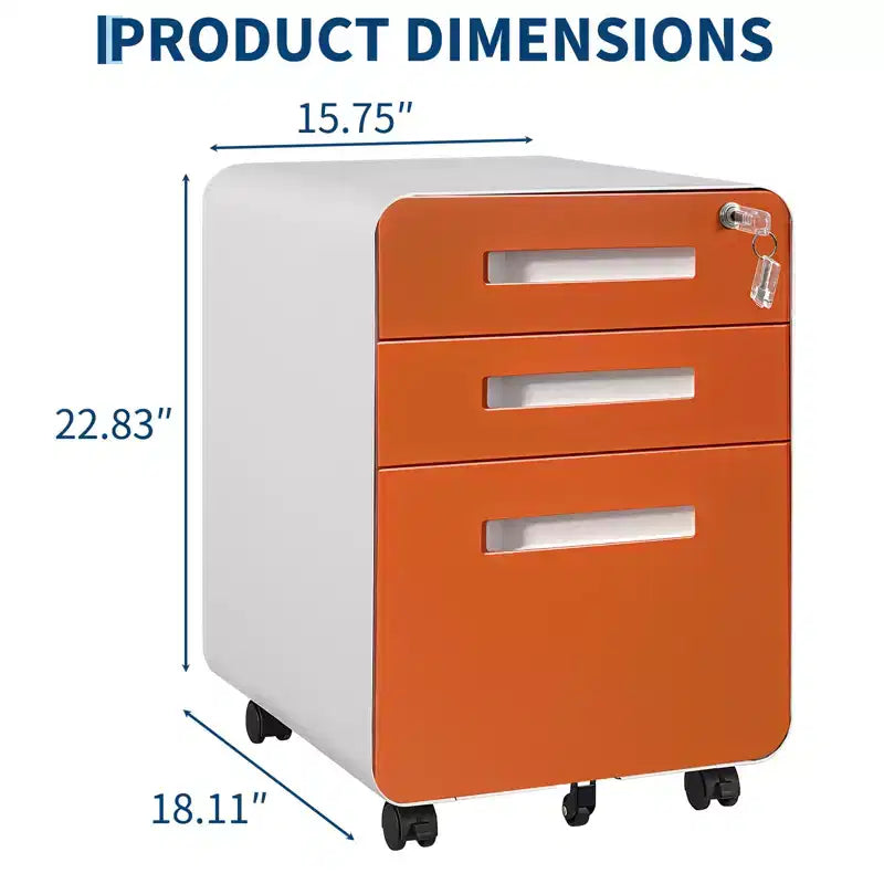 3 Drawer Metal File Cabinet with Lock, Under Desk Storage Organizer, Mobile Under Desk Storage on 5 Wheels, for Home, Office